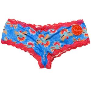 Splendies Cheeky Panties Size 4X Phoenix Birds Blue Satin, Pink Lace 1 New Pair